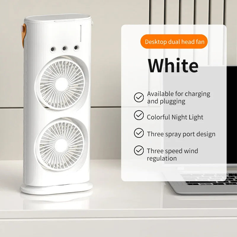CoolMist Duo desktop fan with mist spray and mood light for summer cooling